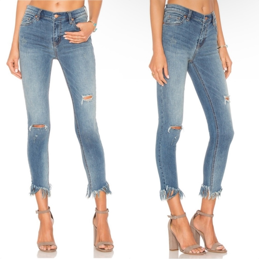 We the‎ Free Great Heights Mid Rise Distressed Fringe Frayed Hem Skinny Jeans